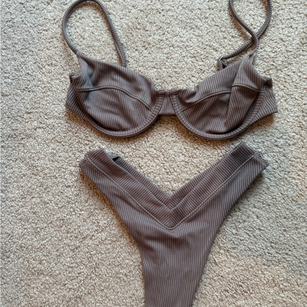One One Ribbed Brown Bikini Set